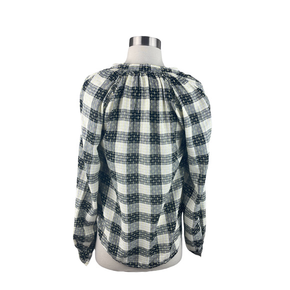 Pilcro XS Black and White Checker Button Up Long Sleeved Blouse - Picture 4 of 5